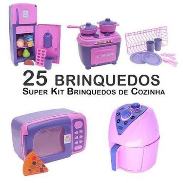 Imagem de Kit Infantil Cozinha Geladeira Fogão Microondas Panela 25P - Altimar