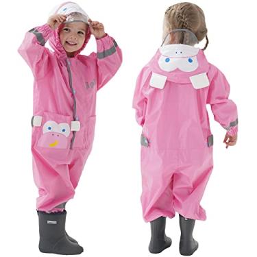 Imagem de Roupa de chuva infantil infantil para meninos e meninas, moletom com capuz com zíper fofo desenho animado impermeável jaqueta de chuva 1-10 anos P-GG tamanho, rosa, 1-3 Anos