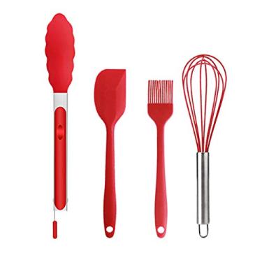 Imagem de Conjunto de 4 peças de silicone para utensílios de cozinha Batedeira de ovo Espátula angular Pincel de óleo para alimentos Tong Resistente ao calor Utensílios de cozinha Utensílios de cozinha sem