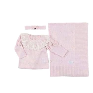 Imagem de Saída maternidade tricô menina 3 peças - kit maternidade