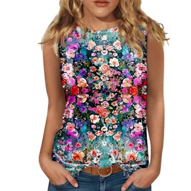 Imagem de Camiseta regata feminina com estampa floral, frente única, sem mangas, verão, casual, folgada, túnica, boho, férias, rosa, GG