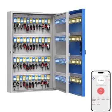 Imagem de WeHere Suporte de parede com 192 chaveiros, Bluetooth/senha única/controle remoto Wi-Fi/código fixo/desbloqueio de chave, armário de chave inteligente, caixa organizadora de chaves para