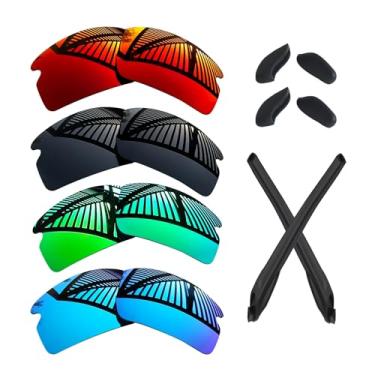Imagem de MYCOURAG 4 pares de lentes de reposição para óculos de sol Oakley Flak 2.0 OO9295 - preto sólido + esmeralda + azul gelo + vermelho fogo