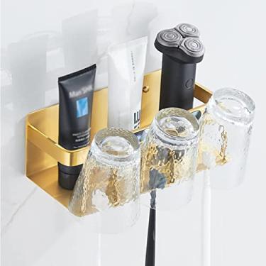 Imagem de Conjunto de acessórios de banheiro, kit de acessórios de banheiro, rack retangular leve de luxo, suporte de três copos, secador de cabelo, suporte de três copos, anel de toalha, ganchos de 5 fileiras