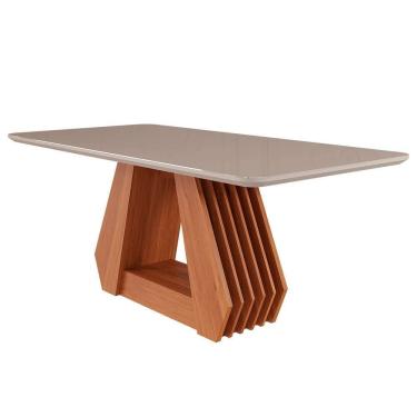 Imagem de mesa de jantar retangular com tampo de vidro Ágata cinamomo e off white 180 cm
