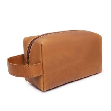 Imagem de Necessaire Organizadora Grande Espaçosa Couro Fossil Premium Resistente Forro Impermeavel Ziper