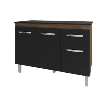 Imagem de Mobília Decor, Balcão Gabinete Para Pia 118 cm Cozinha Aline Savana Preto com Tampo Tampão 120 cm Preto