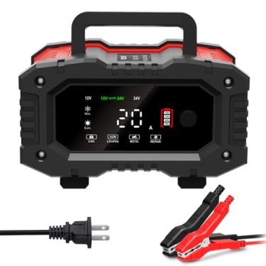 Imagem de CIADAZ 300W Carregadores de bateria totalmente automáticos 12V/20A 24V/10A Carregadores de manutenção de bateria automotiva com display digital LCD para carro, caminhão, motocicleta, SUV, barco,
