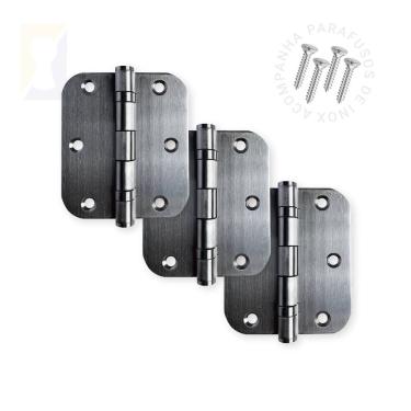 Imagem de Kit 3 Dobradiças Escovada C/Redondo Inox Com Rolamento 3 x 2 ½