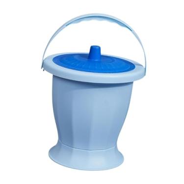 Imagem de harayaa Balde de câmara cuspidor de câmara com tampa, penico, urinol, jarro noturno para quarto, adultos, idosos, azul com anel