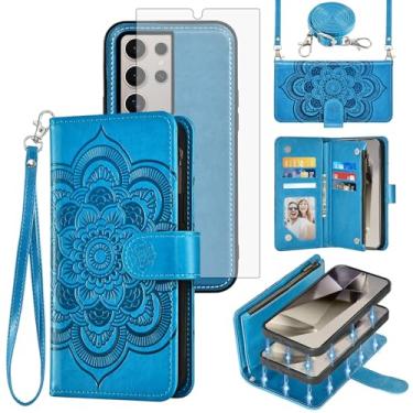 Imagem de Asuwish Capa de celular para Samsung Galaxy S24 Ultra 5G com zíper carteira magnética destacável com protetor de tela de vidro temperado suporte de cartão flor S24Ultra 24S S 24 24Ultra Mulheres