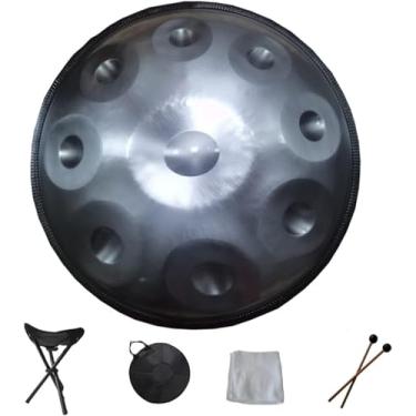 Imagem de Instrumento de tambor de mão, Handpan em D menor 9 10 12 14 notas Tambor de mão de aço de 22 polegadas com bolsa de mão macia, 2 martelos de mão, suporte, percussão para cura sonora, Medi pe
