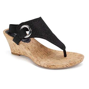 Imagem de WHITE MOUNTAIN Sandália feminina Aida Cork Wedge, Preto/Glitter, 35