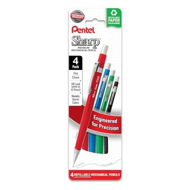 Imagem de Pentel Lapiseira metálica afiada, (0,5 mm), linha fina, barris de cores sortidas, pacote com 4 (P205MPF4M)