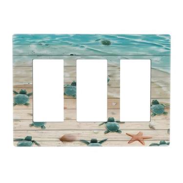 Imagem de Art Blue Green Sea Ocean Beach Turtle 3 Gang Triple Rocker Light Switch Plate Outlet Capa de Parede Placa de Parede Decorativa Placa de Parede para Casa de Banho Sala de Estar Quarto Decorar 15 X 12