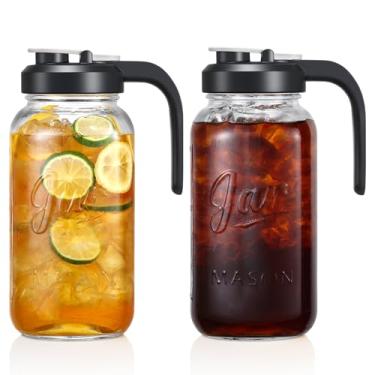 Imagem de Conjunto de 2, jarra de vidro com tampa – jarra de vidro de 2 litros com tampa de filtro, jarro de água à prova de vazamento, recipiente resistente para água, suco, leite, chá, café gelado e bebidas