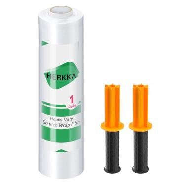 Imagem de Filme elástico, envoltório elástico HERKKA com alças força industrial, rolo de plástico de envolvimento móvel, envoltório retrátil para envoltório de paletes, 38 cm x 1000 pés, 1 pacote, calibre 60