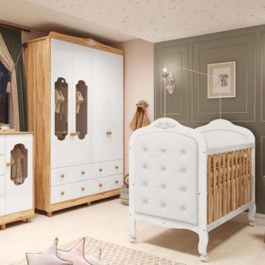 Imagem de Quarto de Bebê com Berço Mini Cama com capitonê e Guarda Roupa 100 MDF