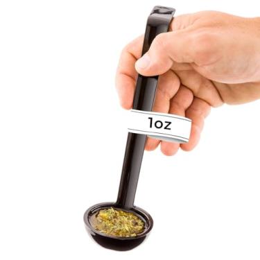 Imagem de Restaurantware Concha de servir de 28,3 g, 1 alça de gancho, concha de porção - pode ser lavada na máquina de lavar louça, reutilizável, concha de molho de plástico preto para mexer, servir e servir