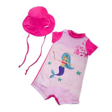 Imagem de Kit Macacão Manga Curta + Chapéu Liso Proteção Uv Infantil - Fofotinho