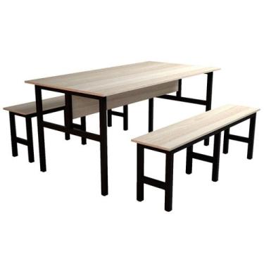 Imagem de Mesa Refeitório 6 Lugares com 2 Bancos Metal Wood Design