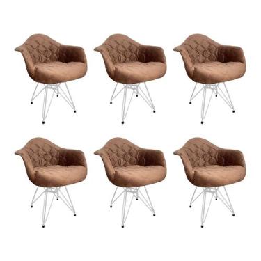 Imagem de Kit 6 Poltronas Jantar Eames Eiffel Estofadas Caramelo Base Ferro Bran
