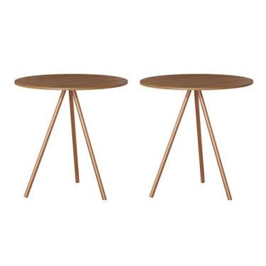 Imagem de Kit 2 Mesas Lateral Decorativa Gabriela Base Cobre Tampo Redondo Amênd