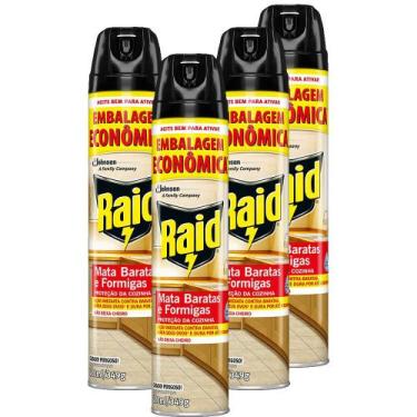 Imagem de Kit 4 Mata Baratas e Formigas Raid Aerossol Tripla Ação Base Água 420m