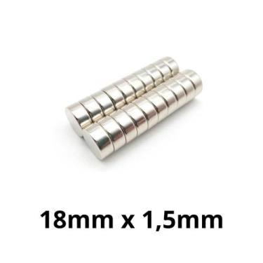 Imagem de Kit 20 Imã Neodímio Disco Magnético N35 18 x 1,5mm Super Forte Potente