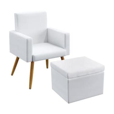 Imagem de Poltrona Almofadada Nina Sem Rodapé Com Puff Quasar Couro Branco Arade