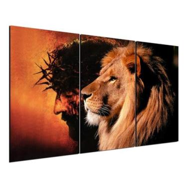 Imagem de Quadro Jesus Leao De Juda Hd 3 Peças Mosaico Alto Padrão - NEYRAD