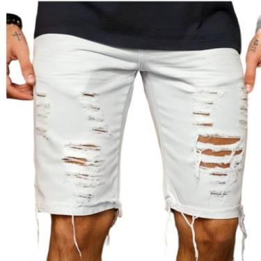 Imagem de Jeans Rasgado Short Bermudas Moda Masculina - Volgue, Branco, 38