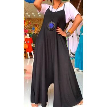 Imagem de Macacão saruel flare amplo - Reginaconfeccao, Preto, GG