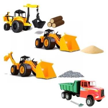 Imagem de Kit 3 Tratores Retroescavadeira Grande Brinquedo C/ Caminhão - Toys