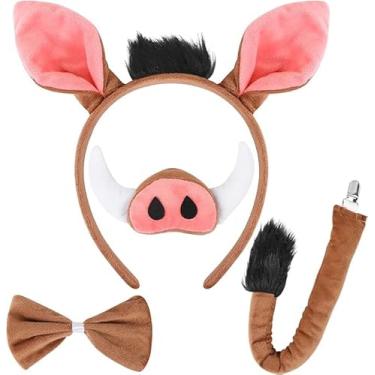 Imagem de Aunifun Plush Animal Costume Set Animal Ears Horns Headband,Fancy Dress Cosplay Headbands for Halloween,Birthday,Christmas Party (Warthog)