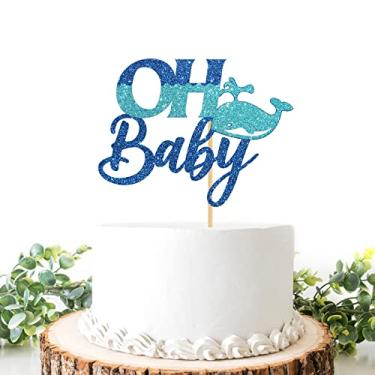 Imagem de Helewilk Oh Baby Cake Topper, Nautical Theme Baby Shower/Gender Reveal/Boys 1st Birthday Party Decoration, Whale Cake Topper for Nautical Theme Birthday Party Favors