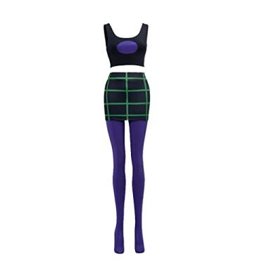 Imagem de ZIXUN Danny Phantom Cosplay Sam Manson fantasia feminina cropped meia-calça dividida minissaia conjunto completo, Preto, GG