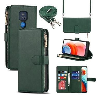 Imagem de Jaorty Capa carteira adequada para Motorola Moto G Play 2021, [9 compartimentos para cartão] Colar transversal ajustável removível alça de ombro alça de ombro com zíper capa de couro PU para Motorola