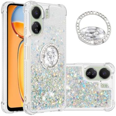 Imagem de Monwutong Capa de ajuste fino para Redmi 13C, capa de suporte de anel de silicone com efeito de areia movediça de TPU macio, capa de proteção de tela e câmera para Redmi 13C 4G/5G, WTZH prateado