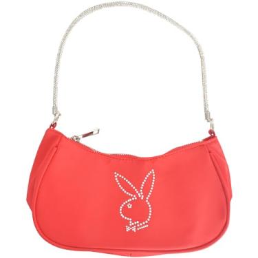 Imagem de Bolsa de ombro Playboy, bolsa feminina com alça de transporte de strass e logotipo de coelho, vermelha, Vermelho
