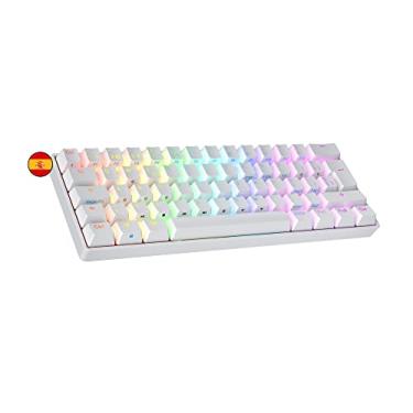 Imagem de Ranked S60 Supernova 60% | Teclado mecânico para jogos de troca a quente | 62 teclas RGB multicoloridas LED retroiluminado para PC/Mac Gamer | Layout espanhol ISO ES (branco, vermelho óptico Gateron)