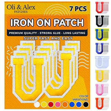 Imagem de Oli and Alex Letras amarelas com ferro de 6 cm - 7 peças de letras em U amarelas para roupas - super cola - não precisa costurar - bordado futebol time escola universitário - amarelo, U