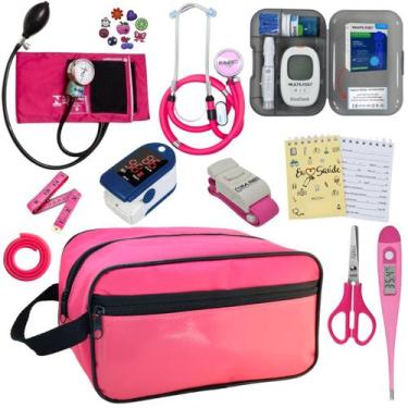 Imagem de Kit Enfermagem Aparelho de Pressão Estetoscópio Medidor Glicose Comple