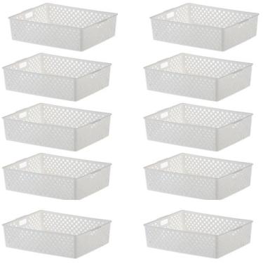 Imagem de Kit 10 Cesto Organizador Multiuso Quadratta 34x27x9Cm Branco - Paramou