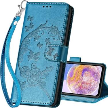 Imagem de SASYMALY Capa carteira para Samsung Galaxy A23 5G, capa flip com suporte para mulheres e homens, capa de telefone de couro PU adequada para Samsung Galaxy A23 5G [flor azul]