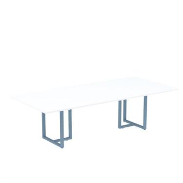 Imagem de Mesa de Reunião Retangular Tubular P25 Pandin 2,6 M Branco e Azul Dali