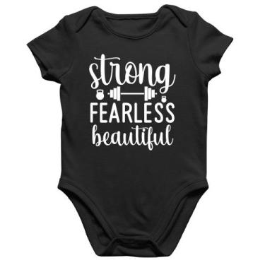 Imagem de Body Bebê Algodão Strong Fearless Beautiful - Foca na Moda, Preto, G