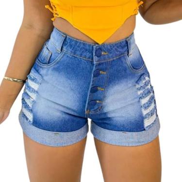 Imagem de Short Jeans Feminino Barra Dobrada Esmaecido Modelo Blogueira - Atacad