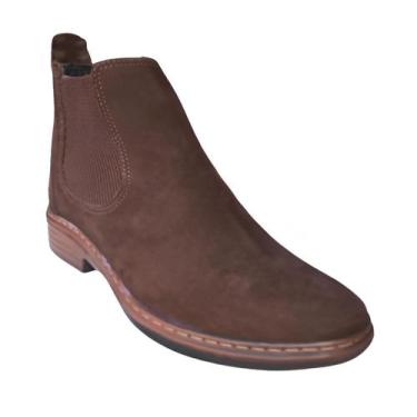 Imagem de Bota estilo chelsea masculina em couro nobuck cor marrom cafe botina b