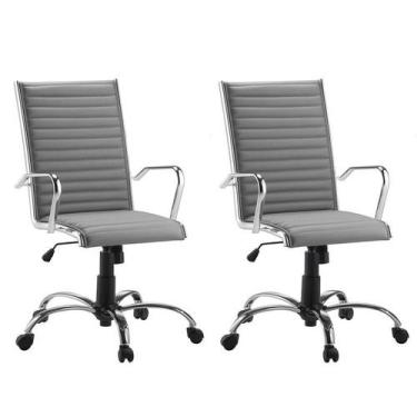 Imagem de Kit 2 Cadeiras Escritório Giratória Cinza Presidente Cromada - Alezzi